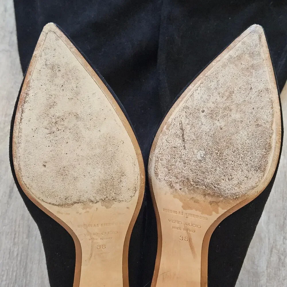 Nicholas Kirkwood Over The Knee Suede‎ Boots Women EU 38 US 8 Studded Gold Heel